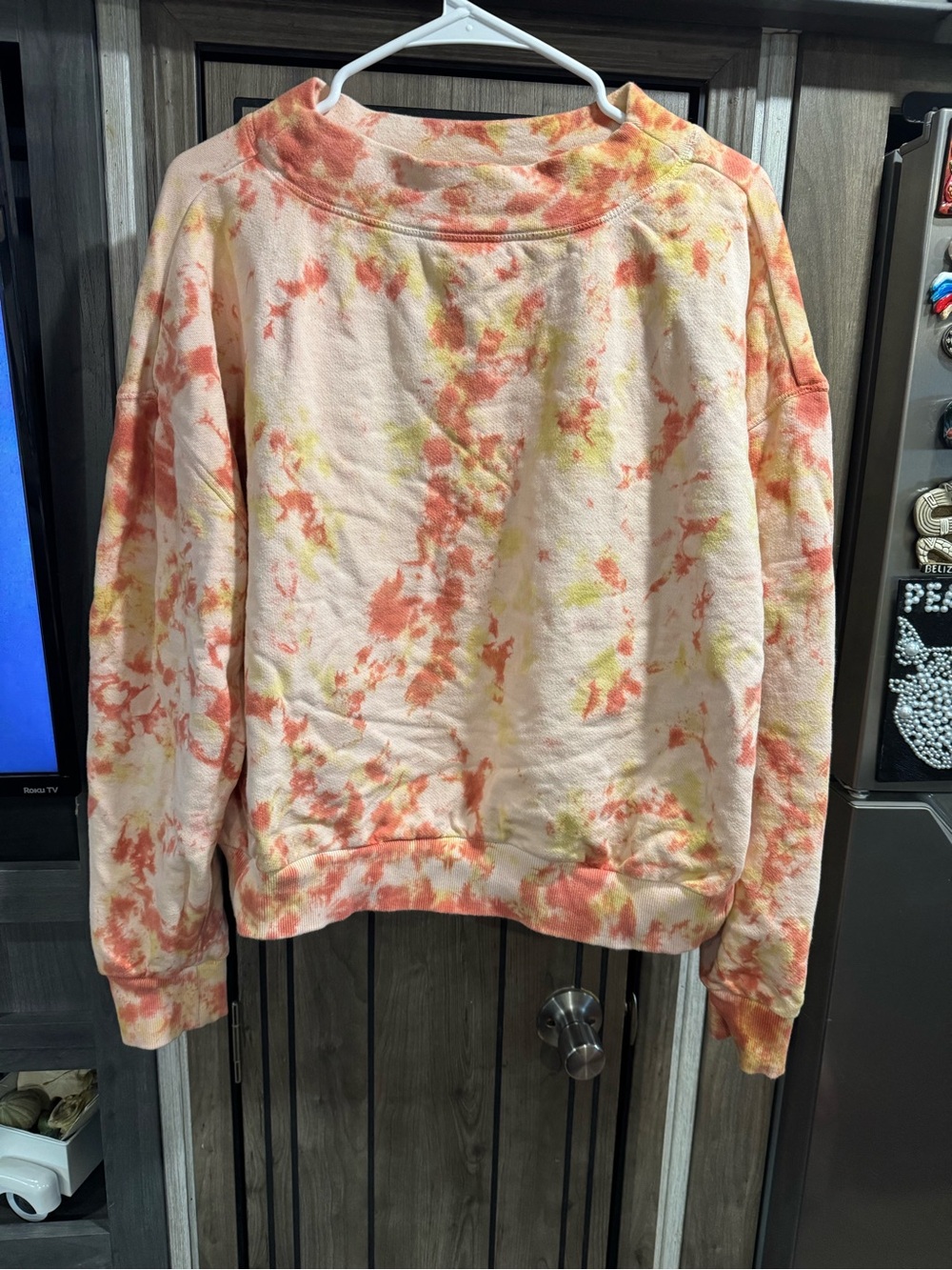 Anthropologie Tie-Dye Crewneck Sweatshirt in Peach, Yellow & Cream